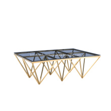 Geometric Gold Coffee Table with Grey Glass